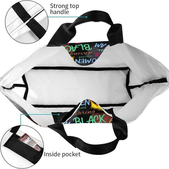 Women Tote Bag Polyester Large Capacity Black Girl Magic Shoulder Handbag - Picture 4 of 6